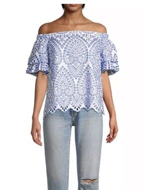 Lilly Pulitzer Blue & White Off-Shoulder Eyelet Top
